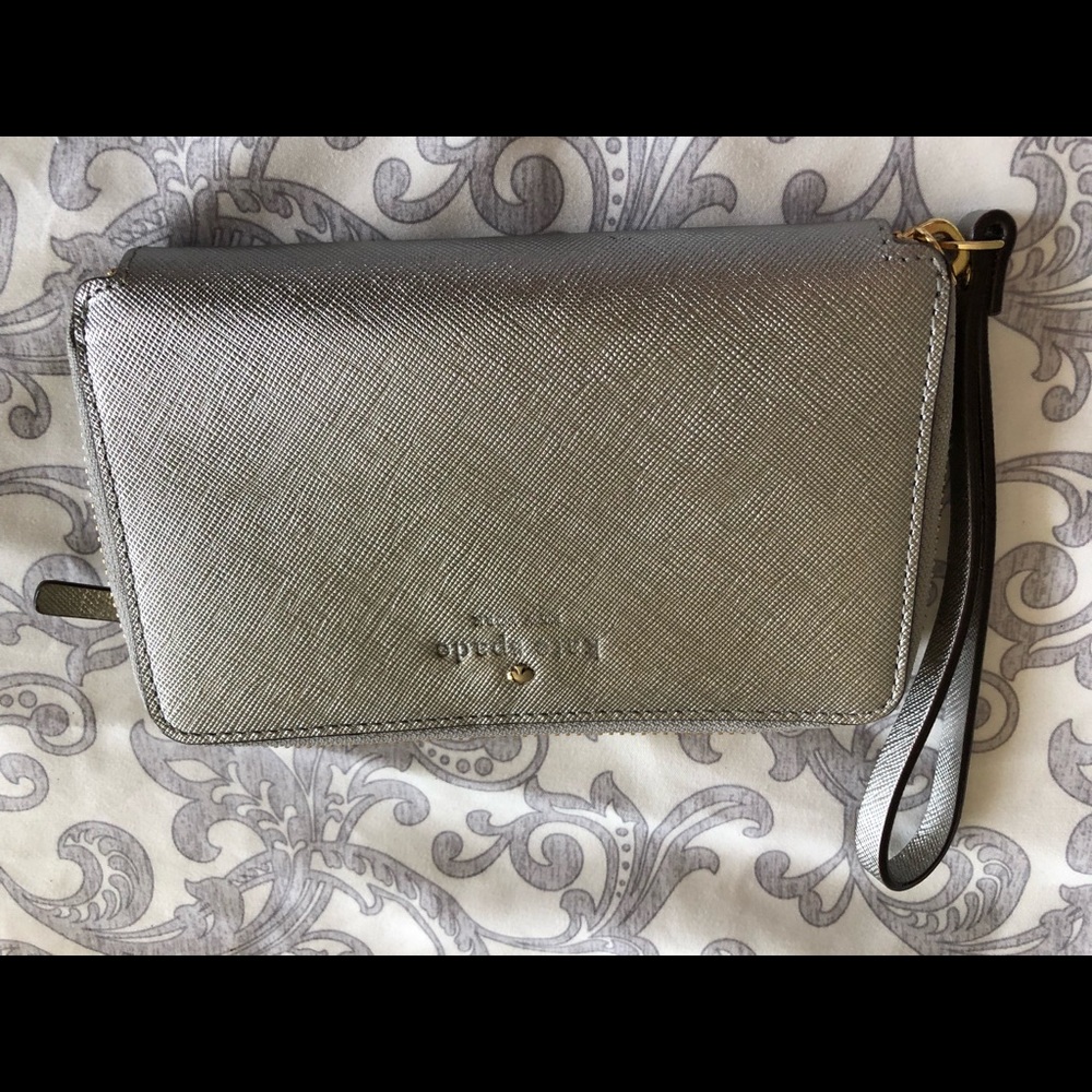 Kate Spade New York grey glitter leather wallet